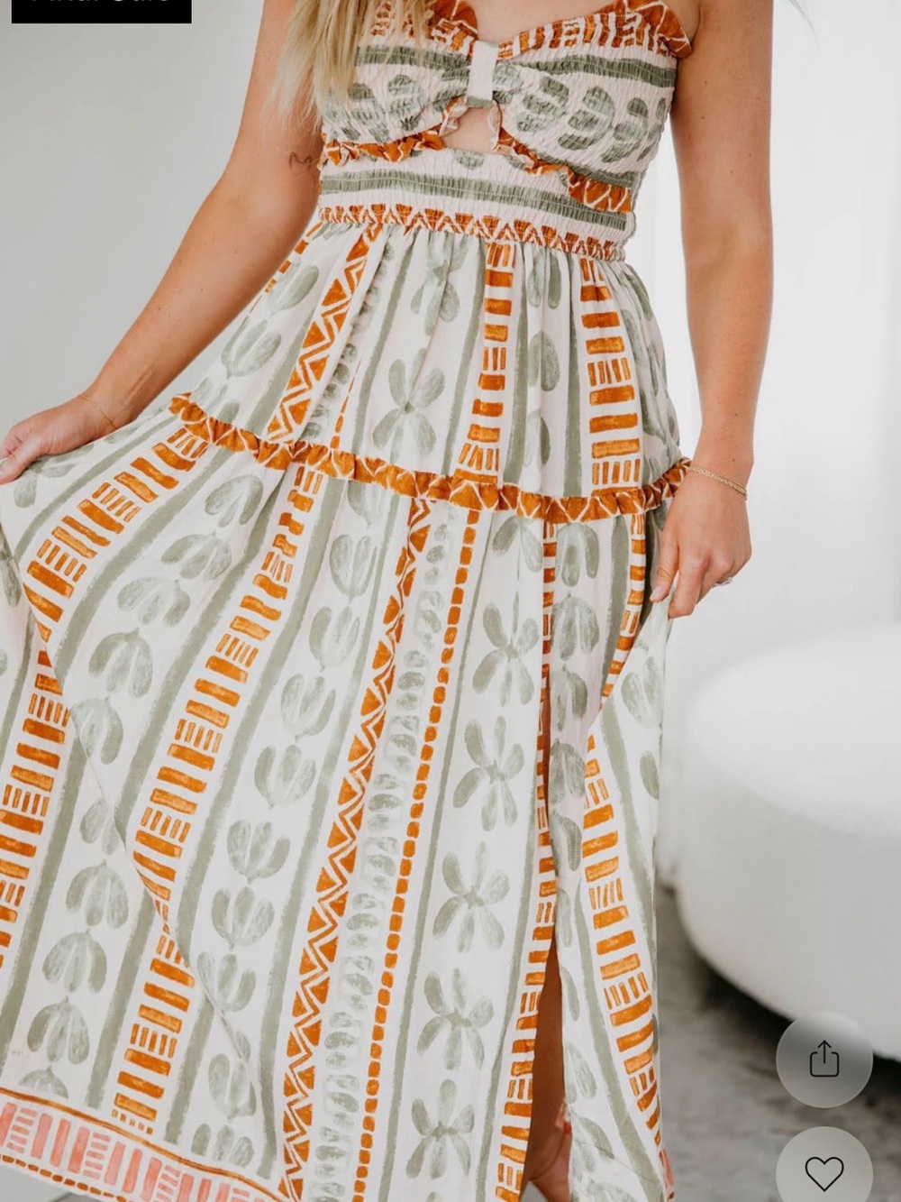 Bohemian Orange & Sage Printed Maxi Dress - Picture 4 of 9